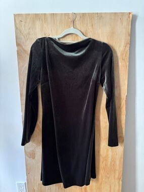 Classic Long-Sleeve Velvet Dress in Dark Green